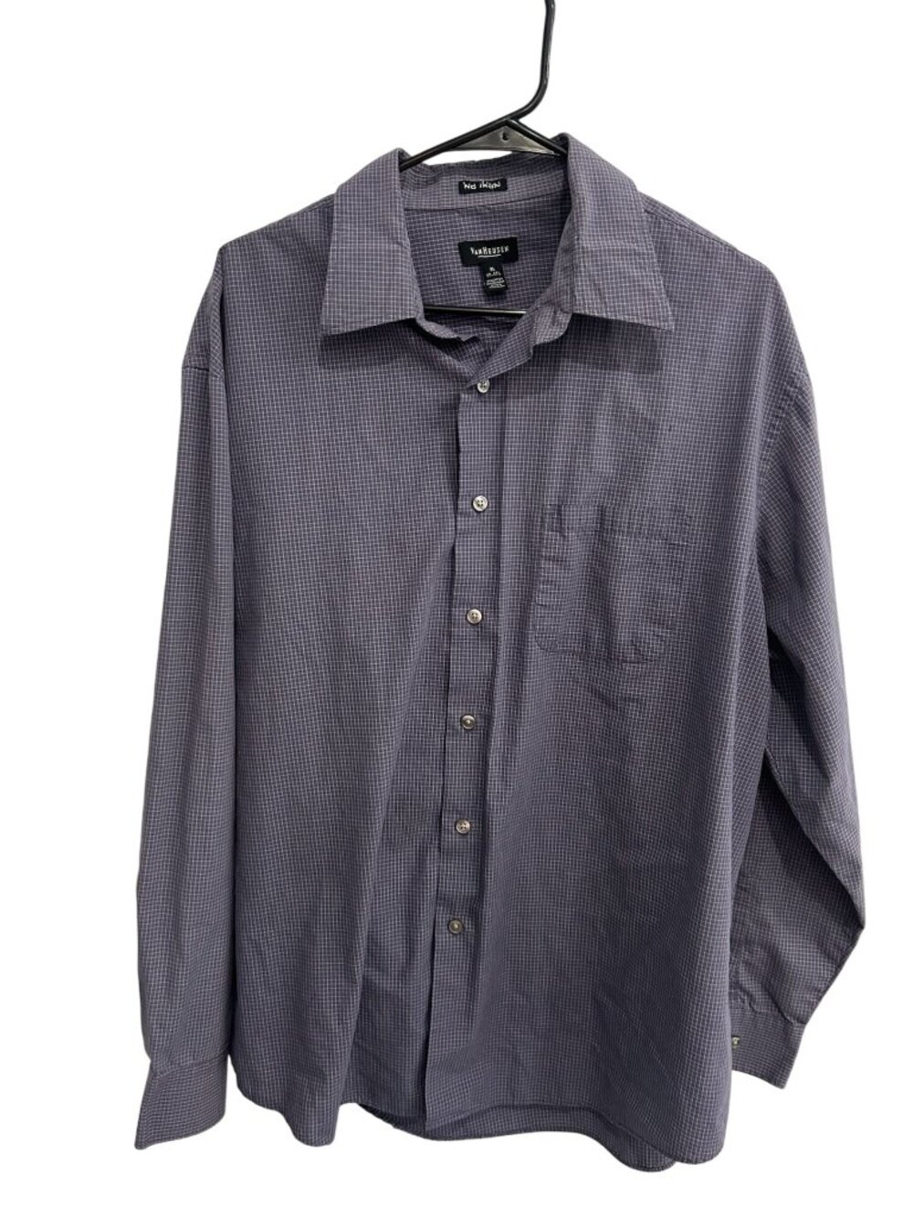Van Heusen XL Mens Purple Checkered No Iron Button-Down Long Sleeve Shirt Retro